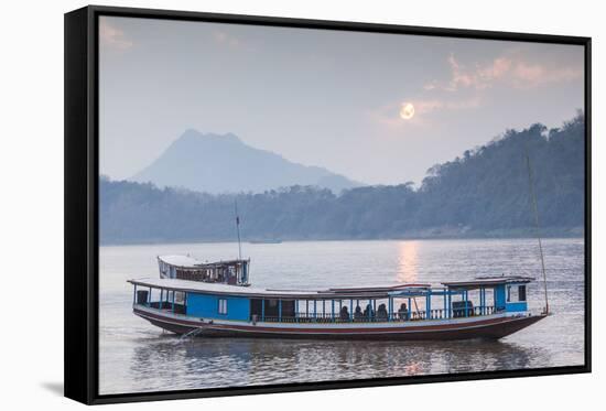 Laos, Luang Prabang. Riverboats on the Mekong River.-Walter Bibikow-Framed Stretched Canvas