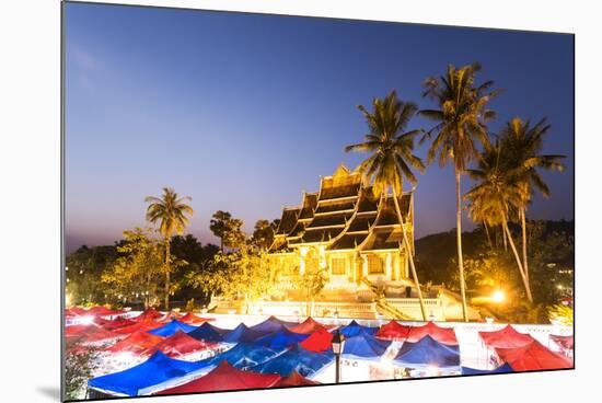 Laos, Luang Prabang. Wat Mai Temple and Night Market, at Dusk-Matteo Colombo-Mounted Photographic Print