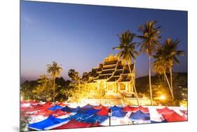 Laos, Luang Prabang. Wat Mai Temple and Night Market, at Dusk-Matteo Colombo-Mounted Photographic Print