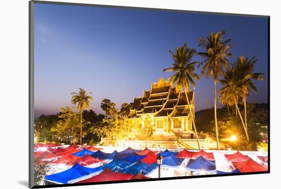 Laos, Luang Prabang. Wat Mai Temple and Night Market, at Dusk-Matteo Colombo-Mounted Photographic Print