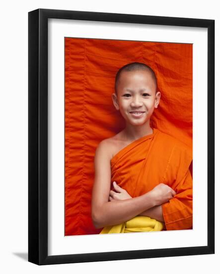 Laos, Luang Prabang, Wat Sensoukarahm, Portrait of Monk-Steve Vidler-Framed Photographic Print