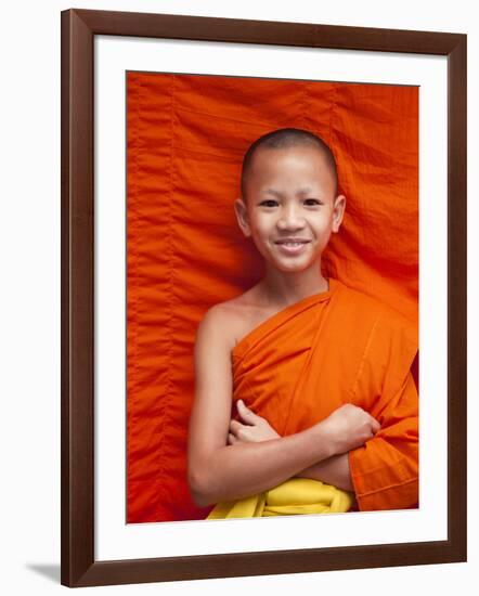 Laos, Luang Prabang, Wat Sensoukarahm, Portrait of Monk-Steve Vidler-Framed Photographic Print