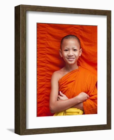 Laos, Luang Prabang, Wat Sensoukarahm, Portrait of Monk-Steve Vidler-Framed Photographic Print