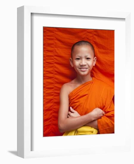 Laos, Luang Prabang, Wat Sensoukarahm, Portrait of Monk-Steve Vidler-Framed Photographic Print