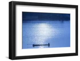 Laos, Sainyabuli. Nam Tien Reservoir, boats.-Walter Bibikow-Framed Premium Photographic Print