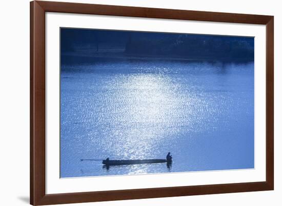Laos, Sainyabuli. Nam Tien Reservoir, boats.-Walter Bibikow-Framed Photographic Print