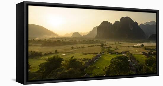 Laos, Vang Vieng. Sunset View from Hot Air Balloon-Matt Freedman-Framed Stretched Canvas