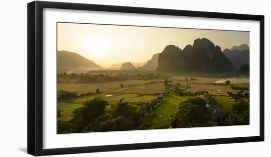 Laos, Vang Vieng. Sunset View from Hot Air Balloon-Matt Freedman-Framed Photographic Print