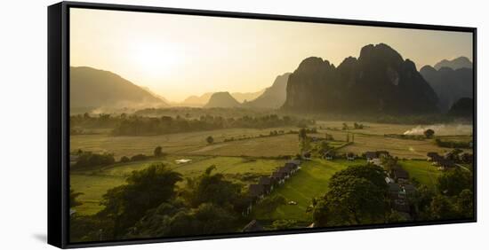 Laos, Vang Vieng. Sunset View from Hot Air Balloon-Matt Freedman-Framed Stretched Canvas