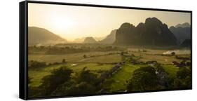 Laos, Vang Vieng. Sunset View from Hot Air Balloon-Matt Freedman-Framed Stretched Canvas