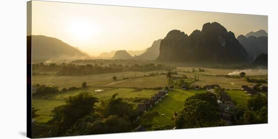 Laos, Vang Vieng. Sunset View from Hot Air Balloon-Matt Freedman-Stretched Canvas