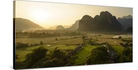 Laos, Vang Vieng. Sunset View from Hot Air Balloon-Matt Freedman-Stretched Canvas