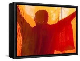 Laos, Vientiane, Monk Hanging Robes-Steve Vidler-Framed Stretched Canvas