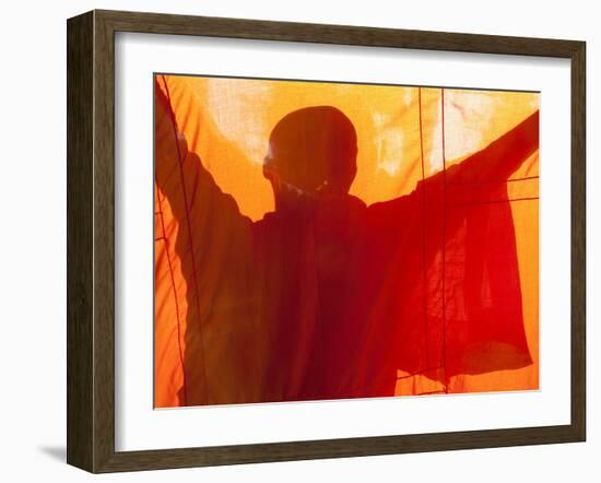 Laos, Vientiane, Monk Hanging Robes-Steve Vidler-Framed Photographic Print