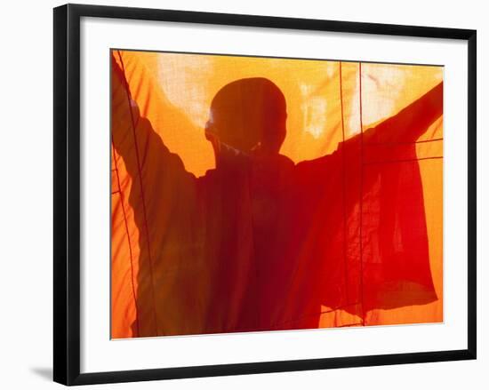 Laos, Vientiane, Monk Hanging Robes-Steve Vidler-Framed Photographic Print