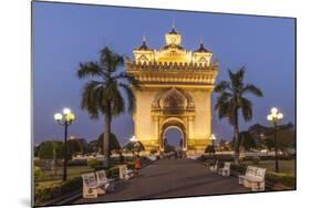 Laos, Vientiane. Patuxai, Victory Monument exterior at dusk.-Walter Bibikow-Mounted Photographic Print