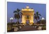 Laos, Vientiane. Patuxai, Victory Monument exterior at dusk.-Walter Bibikow-Framed Photographic Print