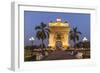 Laos, Vientiane. Patuxai, Victory Monument exterior at dusk.-Walter Bibikow-Framed Photographic Print