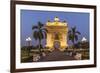 Laos, Vientiane. Patuxai, Victory Monument exterior at dusk.-Walter Bibikow-Framed Photographic Print