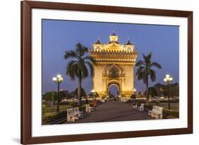 Laos, Vientiane. Patuxai, Victory Monument exterior at dusk.-Walter Bibikow-Framed Photographic Print