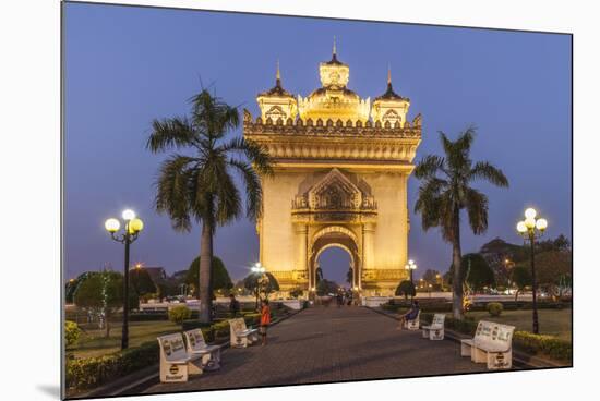 Laos, Vientiane. Patuxai, Victory Monument exterior at dusk.-Walter Bibikow-Mounted Photographic Print