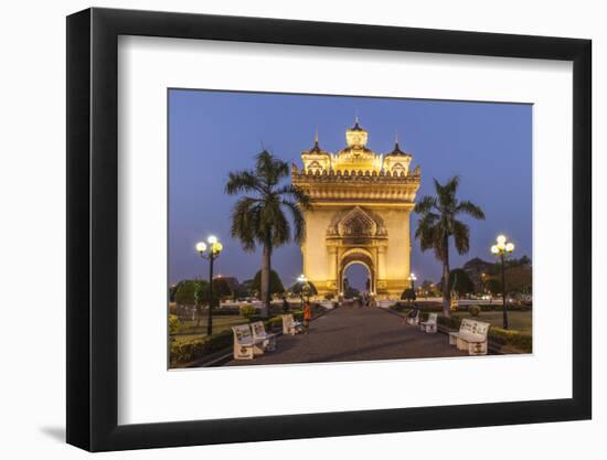 Laos, Vientiane. Patuxai, Victory Monument exterior at dusk.-Walter Bibikow-Framed Premium Photographic Print