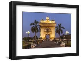 Laos, Vientiane. Patuxai, Victory Monument exterior at dusk.-Walter Bibikow-Framed Premium Photographic Print