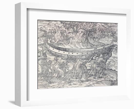 Laplanders Carrying their Boats from One Place to Another, Engraving from Universal Cosmology-Andre Thevet-Framed Giclee Print