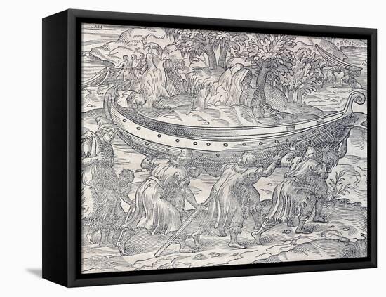 Laplanders Carrying their Boats from One Place to Another, Engraving from Universal Cosmology-Andre Thevet-Framed Stretched Canvas