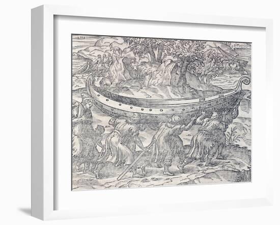 Laplanders Carrying their Boats from One Place to Another, Engraving from Universal Cosmology-Andre Thevet-Framed Giclee Print