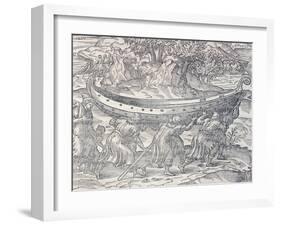 Laplanders Carrying their Boats from One Place to Another, Engraving from Universal Cosmology-Andre Thevet-Framed Giclee Print