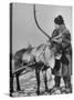 Lapp Tribesman Tending to His Reindeer-Mark Kauffman-Stretched Canvas