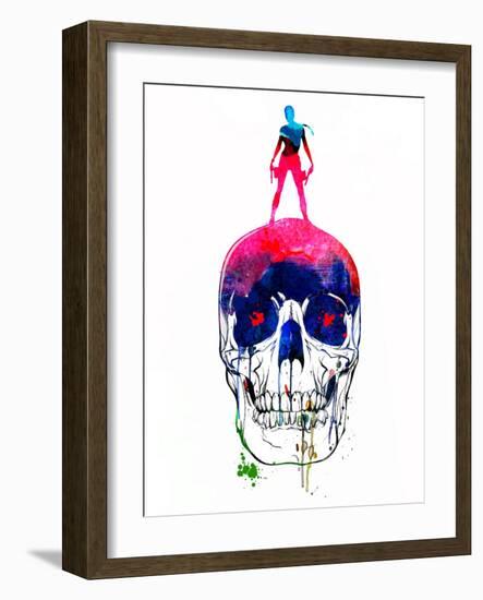 Lara and the Skull Watercolor-Lora Feldman-Framed Art Print