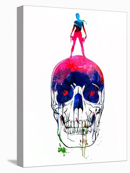 Lara and the Skull Watercolor-Lora Feldman-Stretched Canvas