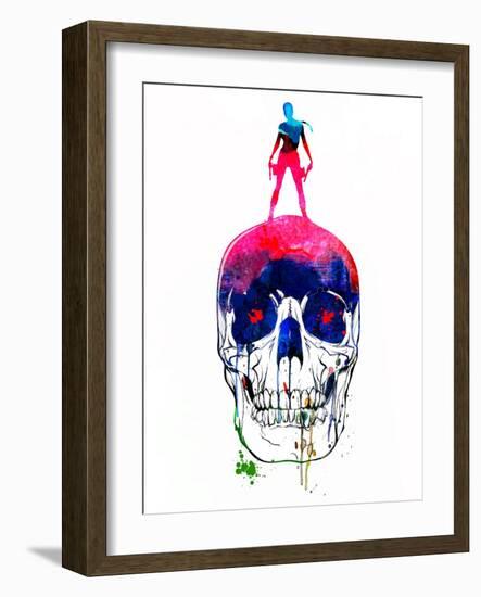 Lara and the Skull Watercolor-Lora Feldman-Framed Art Print