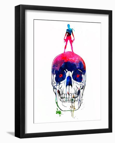 Lara and the Skull Watercolor-Lora Feldman-Framed Art Print