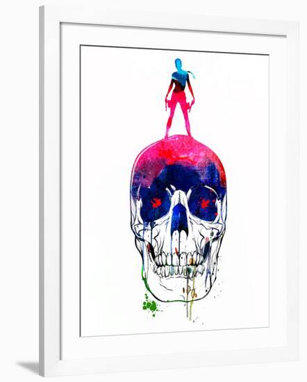 Lara and the Skull Watercolor-Lora Feldman-Framed Art Print