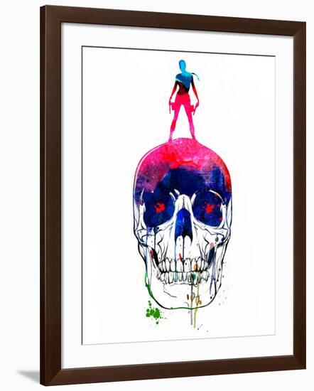 Lara and the Skull Watercolor-Lora Feldman-Framed Art Print