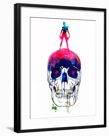 Lara and the Skull Watercolor-Lora Feldman-Framed Art Print