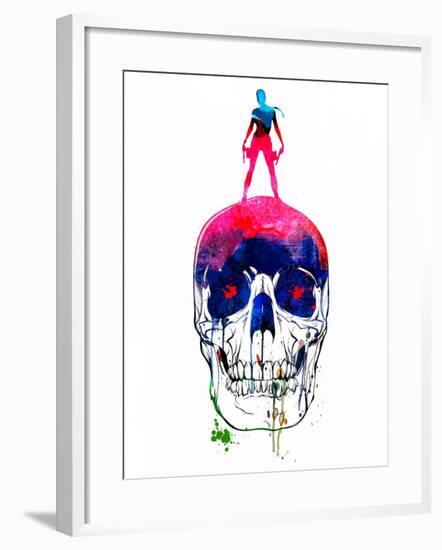 Lara and the Skull Watercolor-Lora Feldman-Framed Art Print