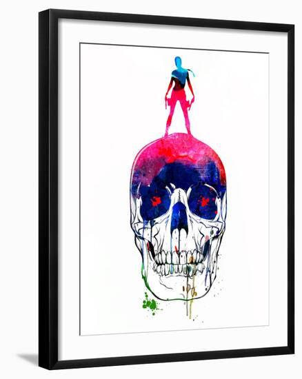 Lara and the Skull Watercolor-Lora Feldman-Framed Art Print