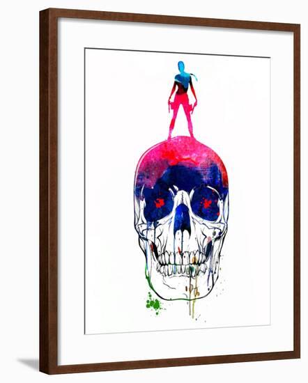 Lara and the Skull Watercolor-Lora Feldman-Framed Art Print