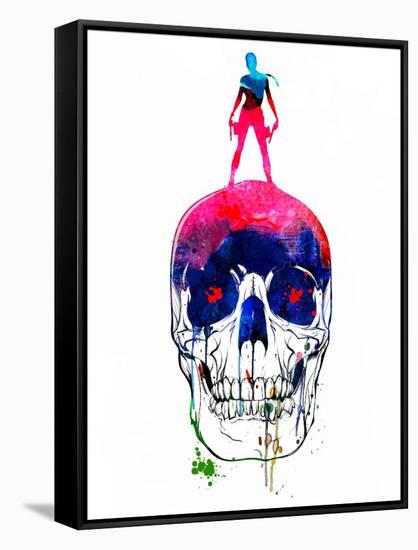 Lara and the Skull Watercolor-Lora Feldman-Framed Stretched Canvas