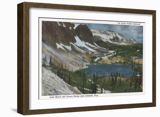 Laramie, WY - Lake Marie and Snowy Range on Union Pacific Rail-Lantern Press-Framed Art Print
