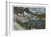 Laramie, WY - Lake Marie and Snowy Range on Union Pacific Rail-Lantern Press-Framed Art Print