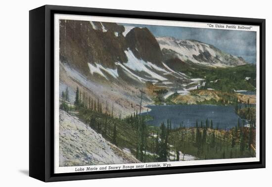 Laramie, WY - Lake Marie and Snowy Range on Union Pacific Rail-Lantern Press-Framed Stretched Canvas
