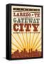 Laredo, Texas - Skyline and Sunburst Screenprint Style-Lantern Press-Framed Stretched Canvas