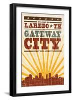Laredo, Texas - Skyline and Sunburst Screenprint Style-Lantern Press-Framed Art Print