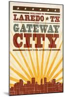 Laredo, Texas - Skyline and Sunburst Screenprint Style-Lantern Press-Mounted Art Print