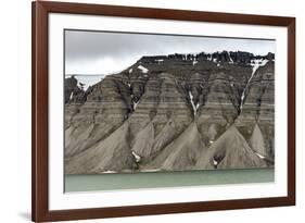 Large alluvial fans along wall of Tempelfjorden, Spitsbergen, Svalbard, Arctic-Tony Waltham-Framed Photographic Print